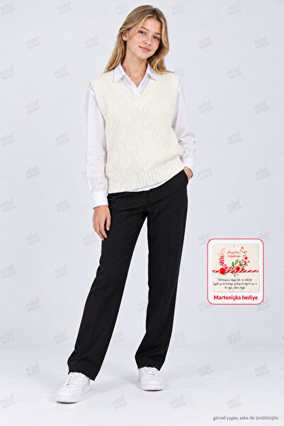 Minimoda Kids Girl's V-Neck Thick Knit Sweater
