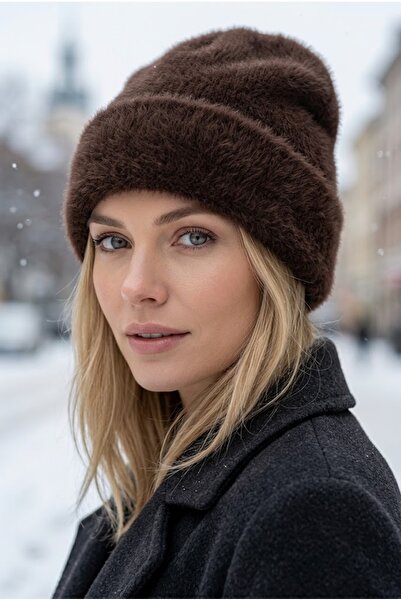 Belifanti Collection Women's Brown Winter Soft Bearded Beret Cotton Textured Plush Hat