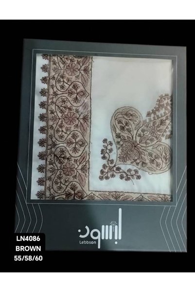 Lepson شال شتوي مطرز بني أنيق وعصري من لبسون