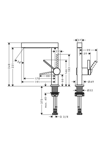 Vivis Baterie FINORIS 230 pentru lavoar cu ventil push-open, crom