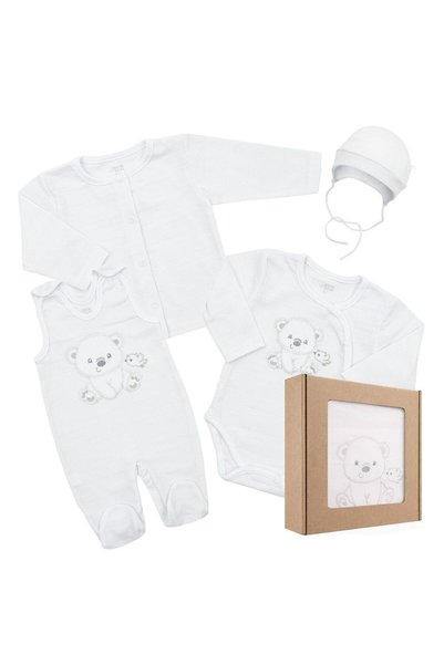 NEWBABY Set 4 piese, New Baby, Include bluza, body cu maneca lunga, salopeta ...