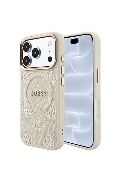 Guess iPhone 17/18 Pro Θήκη Saffiano Παιώνια & Δαχτυλίδι MagSafe, Μπεζ