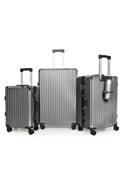 MORANO Morano Luggage Set with Aluminum Frame, Stylish Design, Security Lock, Cup Holder, Grey Color, Sizes: 28-24-20 Inches