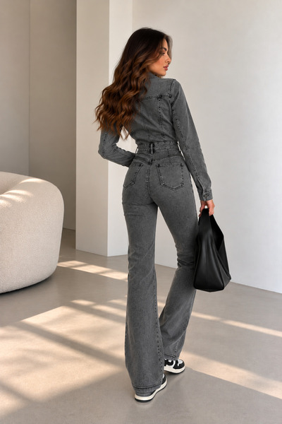 OnPelin jeans KADIN KOT TULUM UZUN KOL İSPANYOL PAÇA (LİKRALI)