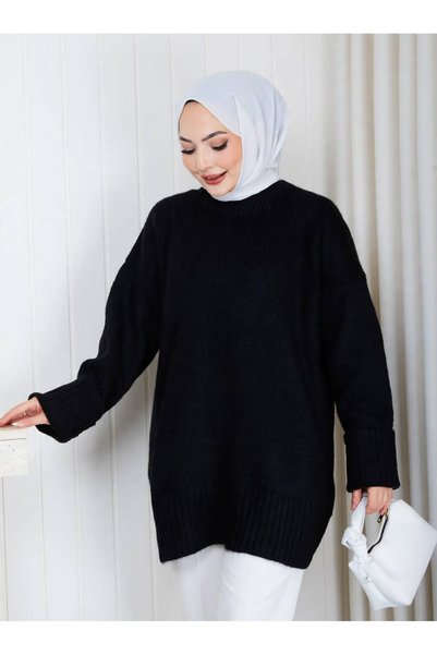 EFSUN MODA Women's Circular Neck Oversize Knitwear Tunic Sweater Tesettür