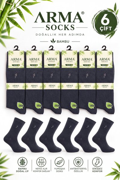 Arma Yıldız Men's Bamboo Socks Long Seamless Washable Socks 6-Pack