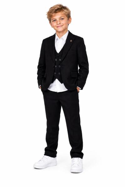 AYKİDSCLUP Boy's Black 4 Piece Groomsmen Suit - Jacket, Vest, Shirt and Pants 5734-
