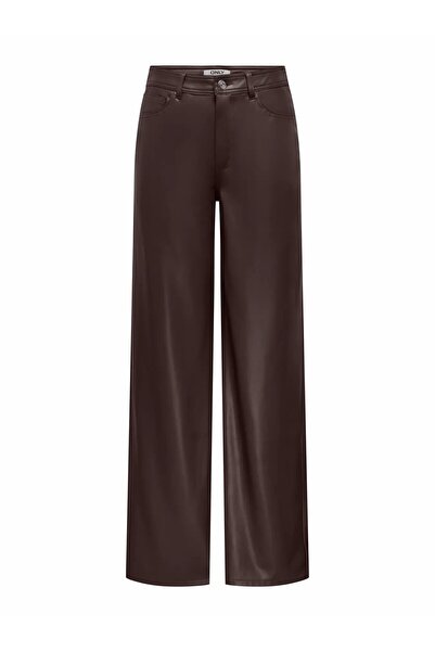 ONLY Kadin Kahve Onlsmooth Hw Faux Leath Wıde Pant Cc Pnt Pantolon