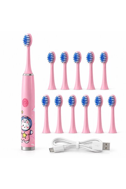 varioshop Kids Electric Toothbrush, 12 Brush Heads, 5 Modes, Timer, USB Charg...