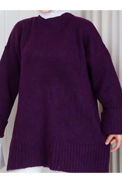 EFSUN MODA Women's Circular Neck Oversize Knitwear Tunic Sweater Tesettür