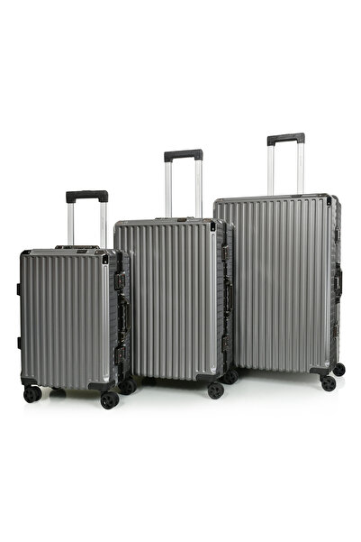MORANO Morano Luggage Set with Aluminum Frame, Stylish Design, Security Lock, Cup Holder, Grey Color, Sizes: 28-24-20 Inches