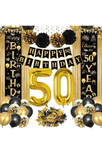 Generic 50th Birthday Decoration for Women Men,Black Gold Birthday Decoration...