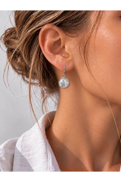 Sacha Accessories Patterned Silver Earrings on a Circle Plate