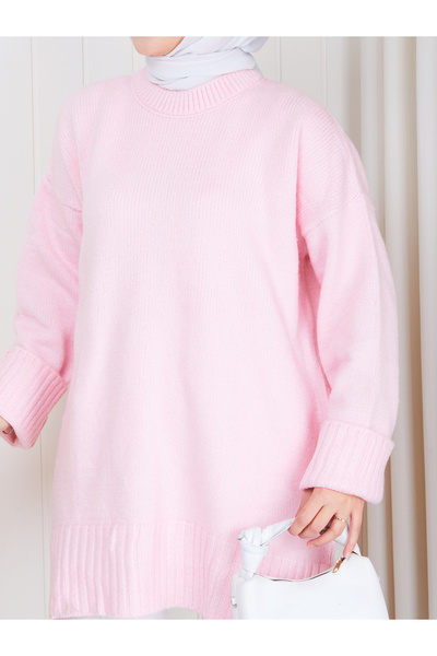 EFSUN MODA Women's Circular Neck Oversize Knitwear Tunic Sweater Tesettür