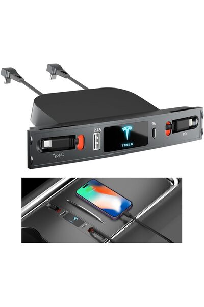 Generic محور USB من تسلا، محطة توصيل قابلة للسحب مع كابل شحن سريع متعدد المنا...