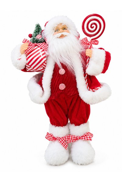 party mix Figurină Moș Crăciun de Anul Nou, 30 cm, ornament decorativ cu detalii de brad și acadele