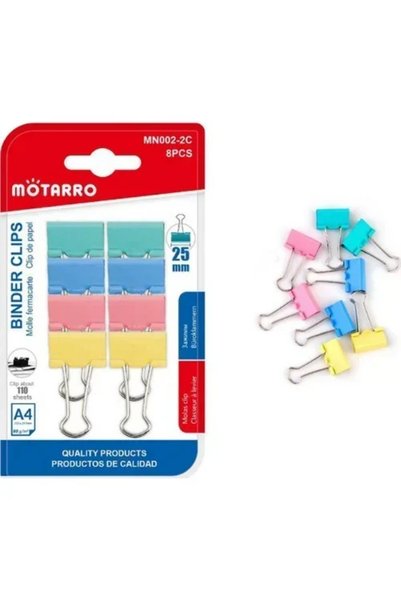 OEM Πιάστρες κλιπς μεταλλικά πολύχρωμα 25mm σετ 8 τεμάχια Motarro MN002-2C