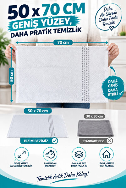 grimorlife 2 Li Büyük Boy Yer Silme Bezi 50x60 cm – Mandal Mop Uyumlu, Kolay Sıkılabilir Mikrofiber Temizlik Bezi