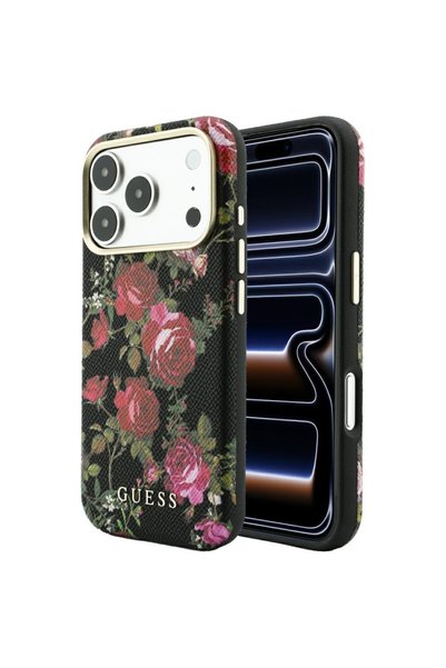 Guess iPhone 17/18 Pro Max Θήκη MagSafe με σχέδιο Ανθισμένα Τριαντάφυλλα, Μαύρο