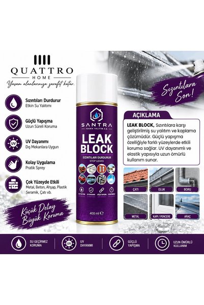 QUATTRO HOME Leak Block 400 ML Su Sızıntı Önleyici İzolasyon Spreyi – Su Geçi...