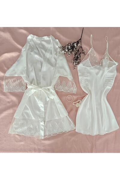 MH Moony Homewears White Satin Riva Bridal Nightgown and Robe Set
