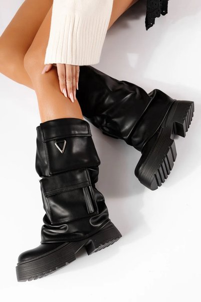 Zaira Cizme scurte dama captusite negre din piele ecologica Eulalia #30697 - 41