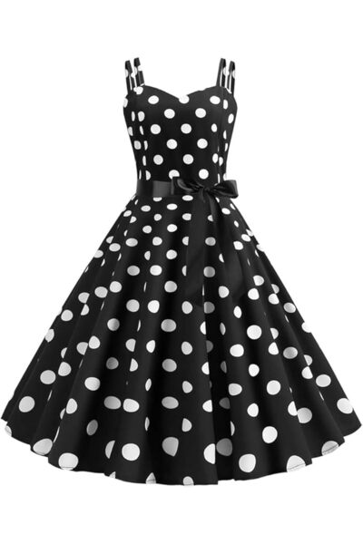 Generic Women's 50s 60s Vintage Sleeveless Strap Polka Dot A-Line Swing Cockt...