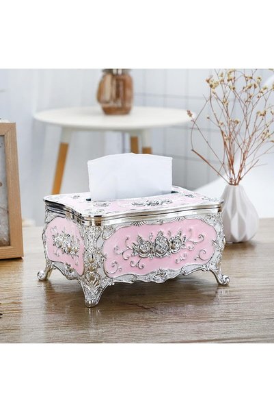 Generic غطاء صندوق مناديل مزخرف بنقوش زهور، تصميم فضي عتيق مزخرف - ديكور طاول...