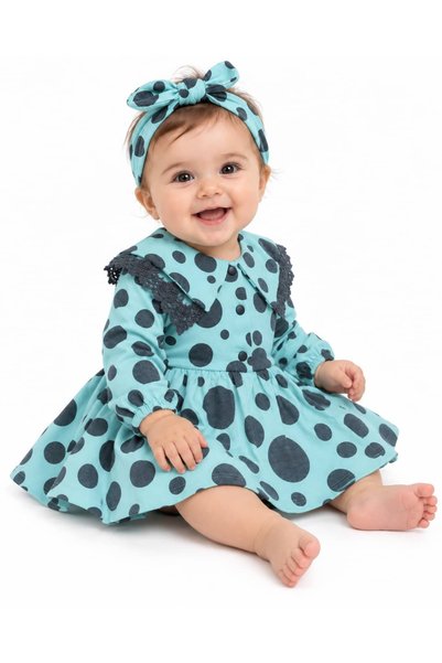 KETBaby 3-18 Months Baby Girl Polka Dot Lace Detailed Dress and Headband Set
