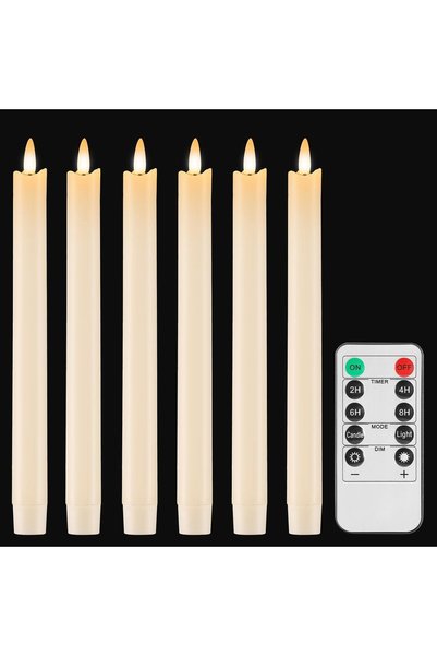 Generic Flameless Ivory Taper Candles, Realistic 3D Flame with Wick, 25.5cm L...
