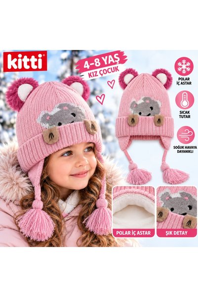 Kitti 4-8 YAŞ KIZ ÇOCUK BERE İÇİ POLARLI KABARMA VE TÜYLENMEYE DAYANIKLI