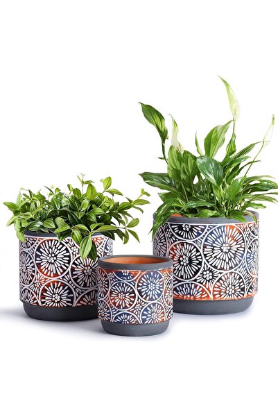 Generic Ceramic Plant Pots, 3 Piece Planters with Drainage Hole, Outdoor Indo...