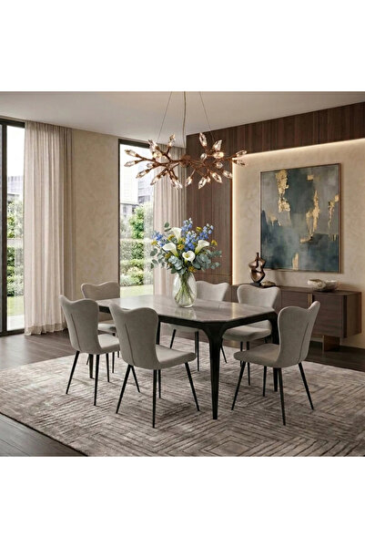 Generic طاولة طعام رخام بتصميم فاخر وعصري ــ بيج ــ 160×90×75 سم