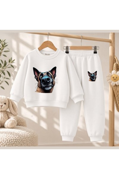 playwear سترة رياضية مطبوعة من Dogee للفتيات والأولاد برقبة دائرية