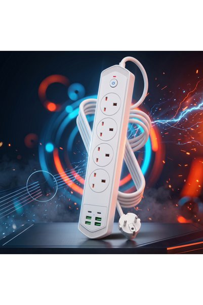 wiks USB ve Type-C Portlu 4'lü Elektrik Prizi, Açma Kapama Düğmeli Akım Korumalı Güç Dağıtıcı