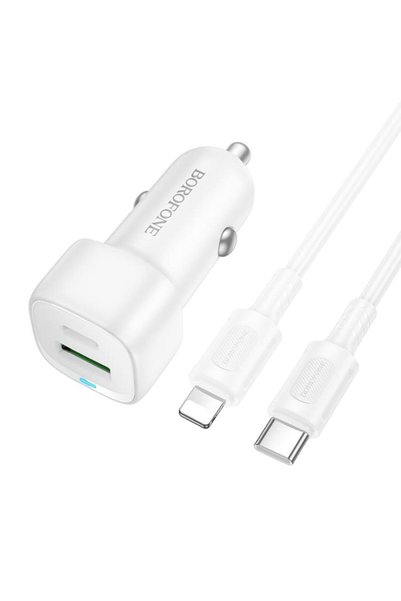 OEM Γρήγορος φορτιστής αυτοκινήτου QC3.0 +PD38W με καλώδιο Type-C 1m λευκό BO...