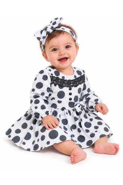 KETBaby 3-18 Months Baby Girl Polka Dot Lace Detailed Dress and Headband Set