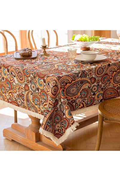 Generic Boho Fringe Table Cloth for Dining Table 8-10 Seater,110in/280cm