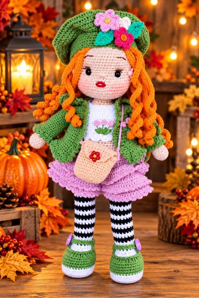 OEM Florentina – Handmade Crocheted Autumn Doll, 35 cm
