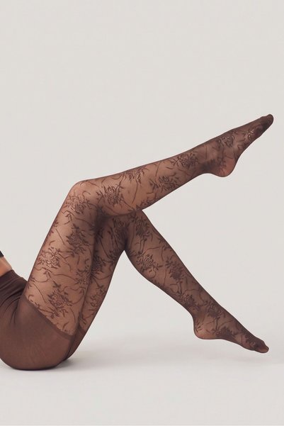 OBJE Women's Brown Gonca Pattern 15 Den Pantyhose