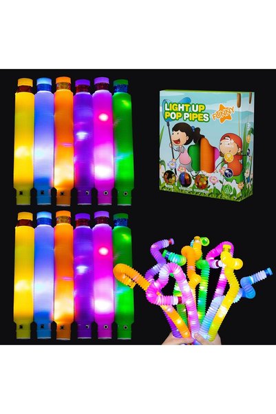 Generic مجموعة من 12 أنبوبًا مضيء في الظلام - ألعاب حسية مضيئة بتقنية LED للأ...