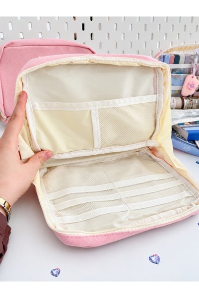 Kağıt Gemi Dükkan Creative Pencil Case Pembe 9 Bölmeli Geniş Hacimli Kalem Kutusu Kırtasiye ve Hobi Organizer Çantası