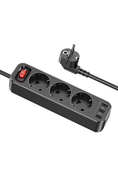 Hoco NS2 Aura πολύπριζο 3 θέσεων με 3 θύρες USB 2.4A - ισχύς 4000W - ευρωπαϊκ...
