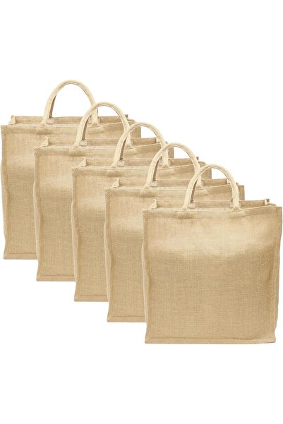Generic 5 Pack - Natural Burlap Shopping Bags - 16" x 17" x 8" - Cotton Handl...
