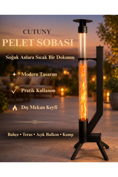 Pelet Sobası 180X40 - Bahçe, Teras, Açık Balkon, Kamp Isıtıcısı