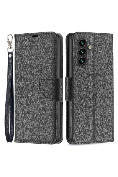 XGSM Husă tip portofel din piele Litchi pentru Samsung Galaxy A55 5G, Negru