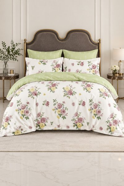 RALEX PUCIOASA Percale Duvet Cover Set , King Size, 6 pieces, white with pink...