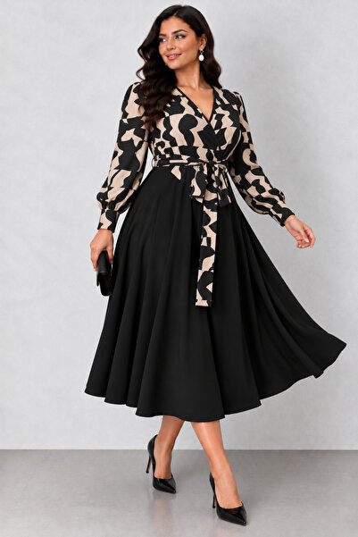 Kokosh moda Eleganță atemporală – Rochie midi din crep, cu mâneci lungi, cu d...