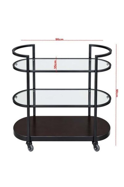 Al-Tatweer Wal-Ebdaa 3-tier hospitality cart with iron columns, glass and wood surface
