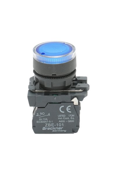 UTB Buton comanda cu revenire si semnalizare LED albastru 1NO+1NC, 220V/10A, ...